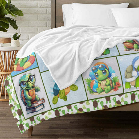 Turtle Pattern Blanket Fleece Throw Blanket Super Soft Warm Gifts for Baby Girls Boys Kids Mom Grandma Room Decor