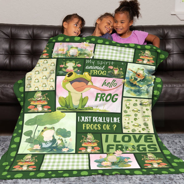 Frog Pattern Blanket Fleece Throw Blanket Super Soft Warm Gifts for Baby Girls Boys Kids Mom Grandma Room Decor