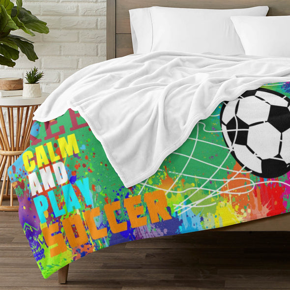 Soccer Blanket, Soccer Sports Themed Throw, Soft Nap Throw Blanket for Home Boys Girls Women Men Soccer Lovers Gifts