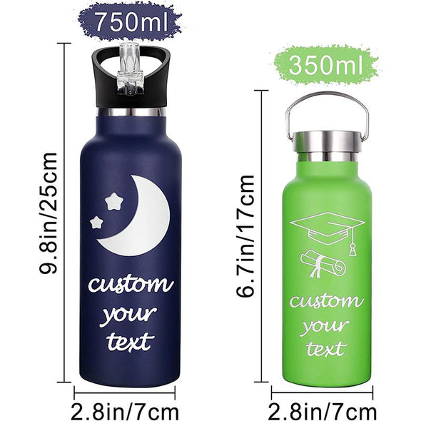 Personalized Water Bottles 12oz/26oz Bulk, Custom Sports Insulated Stainless Steel Bottle Engraved Logo Name for School Kids Adult