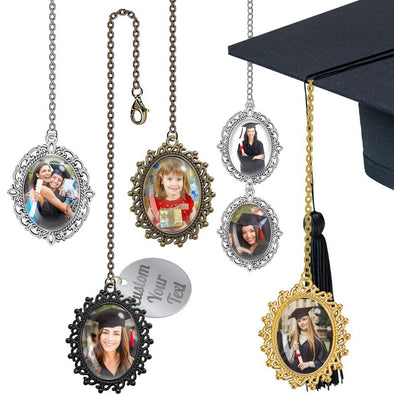 Personalized Graduation Tassel Charm Memorial Photo,  Custom Graduate Cap Charm with Picture Text