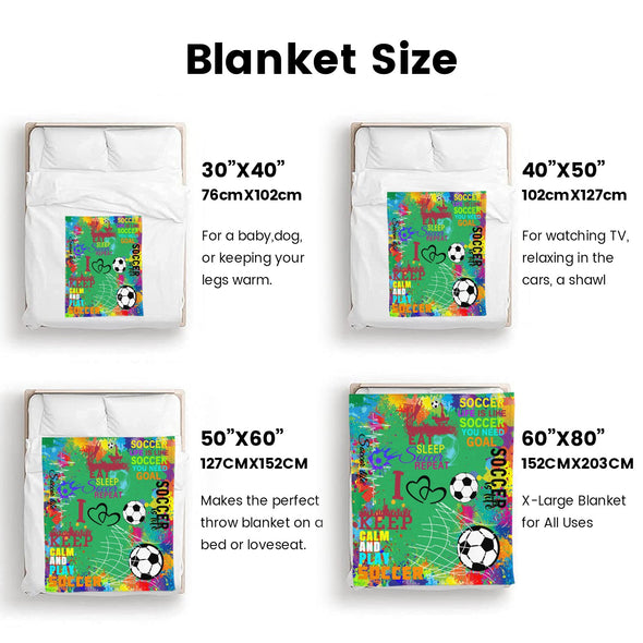 Soccer Blanket, Soccer Sports Themed Throw, Soft Nap Throw Blanket for Home Boys Girls Women Men Soccer Lovers Gifts