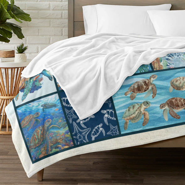 Turtle Pattern Blanket Fleece Throw Blanket Super Soft Warm Gifts for Baby Girls Boys Kids Mom Grandma Room Decor