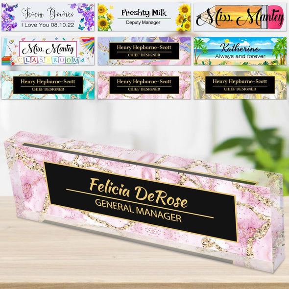 Desk Name Plates for Office, Personalized Custom Acrylic Nameplates for Teacher Bussiness