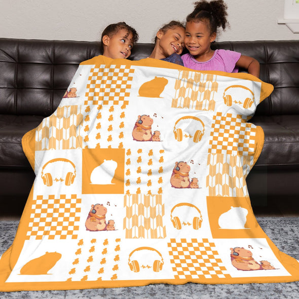 Capybara Pattern Blanket Fleece Throw Blanket Super Soft Warm Gifts for Baby Girls Boys Kids Mom Grandma Room Decor