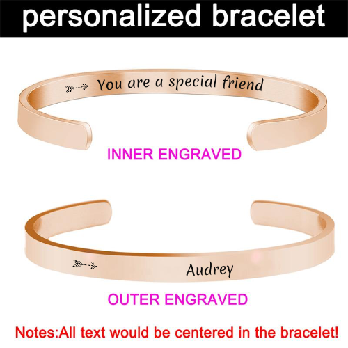 Custom Engraved Bracelets Cuff Personalized Bracelets for Women Girls-Double Side Engraved