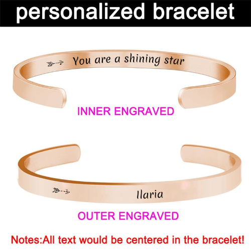 Custom Engraved Bracelets Cuff Personalized Bracelets for Women Girls-Double Side Engraved