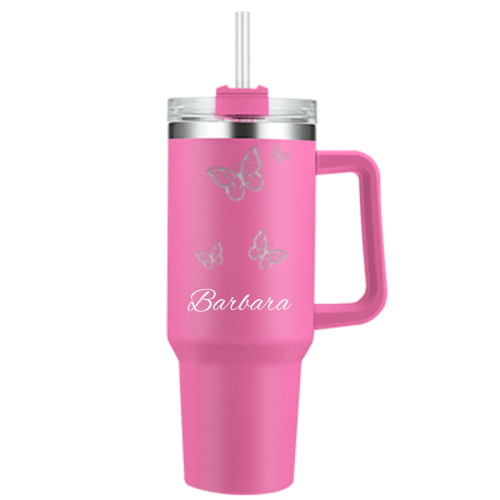 Personalized 40oz Tumbler with Handle and Straw, Custom Engraved Names/Logo Insulated Stainless Steel Travel Cup