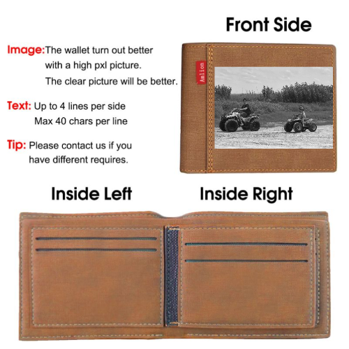 Photo Wallets for Men, Personalized Engraved Wallets With Text for Dad Son, Custom wallet for Fathers Day Gift