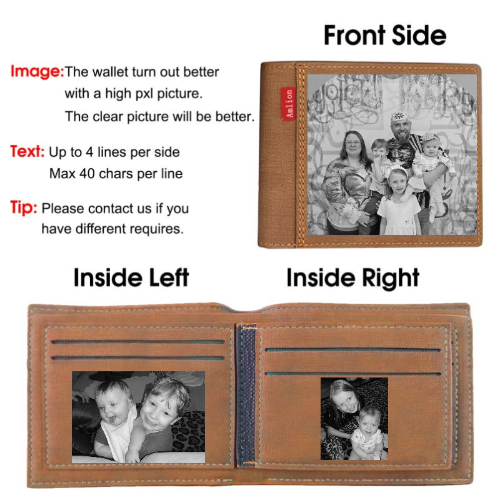 Photo Wallets for Men, Personalized Engraved Wallets With Text for Dad Son, Custom wallet for Fathers Day Gift