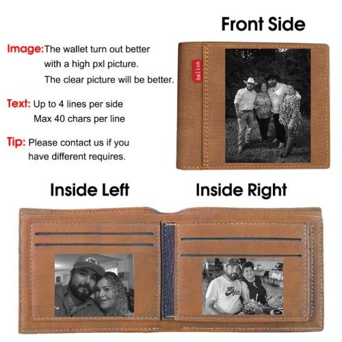 Photo Wallets for Men, Personalized Engraved Wallets With Text for Dad Son, Custom wallet for Fathers Day Gift