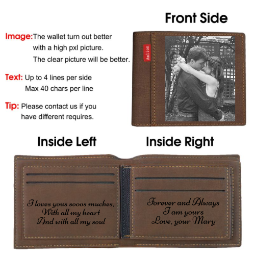 Custom Engraved Wallet, Personalized Photo Wallet for Men Dad Father Day Gifts