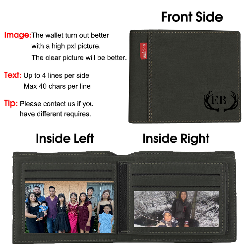 Personalized Monogram Wallets for Men, Engraved Mens Photo Wallets