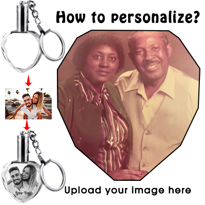 Personalized Heart Crystal Keychain with Picture Lighted,Customize Photo Keychain Engraved for Father's Day,Mothers Day