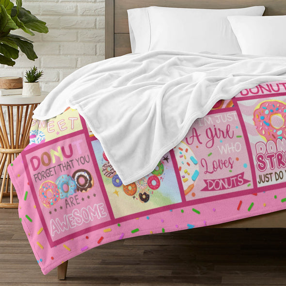 Donut Pattern Blanket Fleece Throw Blanket Super Soft Warm Gifts for Baby Girls Boys Kids Mom Grandma Room Decor