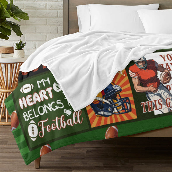 Football Pattern Blanket Fleece Throw Blanket Super Soft Warm Gifts for Baby Girls Boys Kids Mom Grandma Room Decor