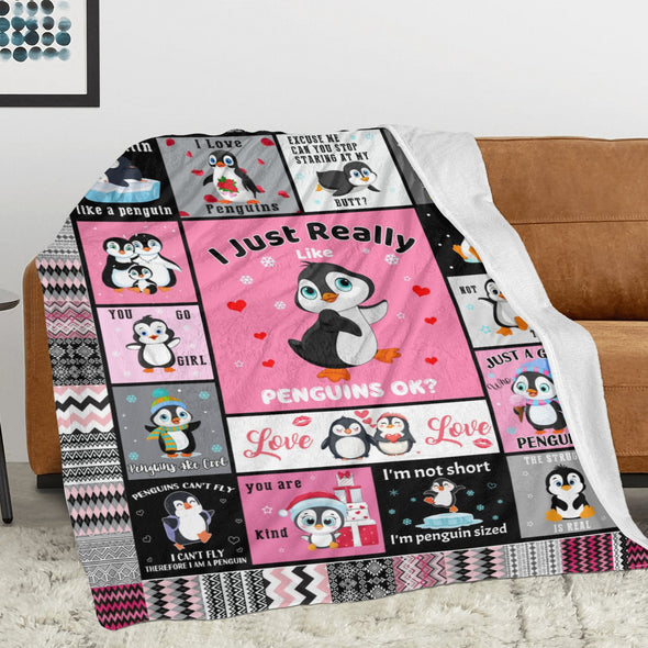 Penguin Blanket Fleece Throw Blanket Super Soft Warm Gifts for Baby Girls Boys Kids Mom Grandma Room Decor