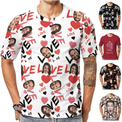 Custom T Shirts Design Your Own Picture, Personalized Face Short Sleeve for Men Valentine's Father's Day Gifts