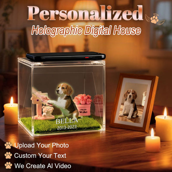 Personalized Dog Memorial Gifts 3D Projection Pet Holographic Digital House Custom with Name Dates for Cat Dog Lovers Desktop Ornaments Decor