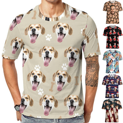 Customized tee shirts Design Your Own Photo, Personalized Pet Face Short Sleeve for Men Valentine's Father's Day Gifts