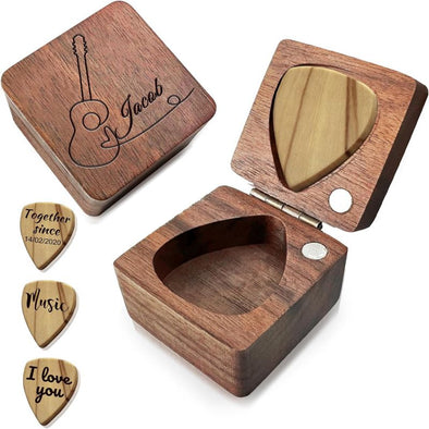 Custom Wooden Guitar Pick Holder, Personalized Guitar Pick Case Box Gift for Dad Husband Boyfriend Son