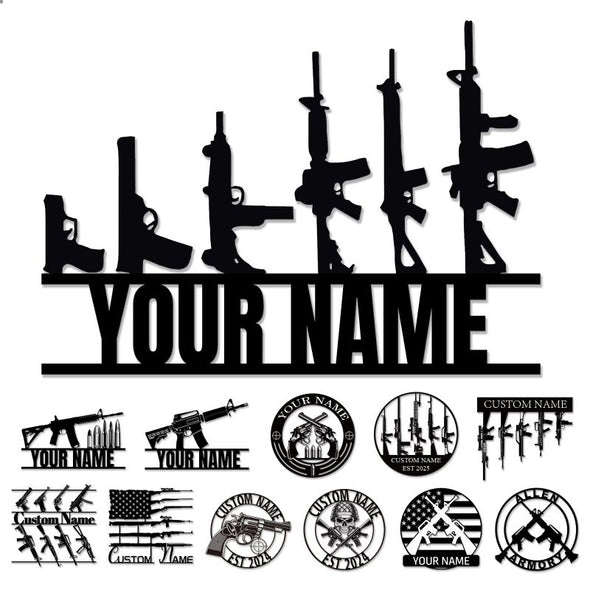 Custom Metal/Wood Gun Sign Customized Name Sign Personalized Wall Art Home Decor Gift for Him, Veteran