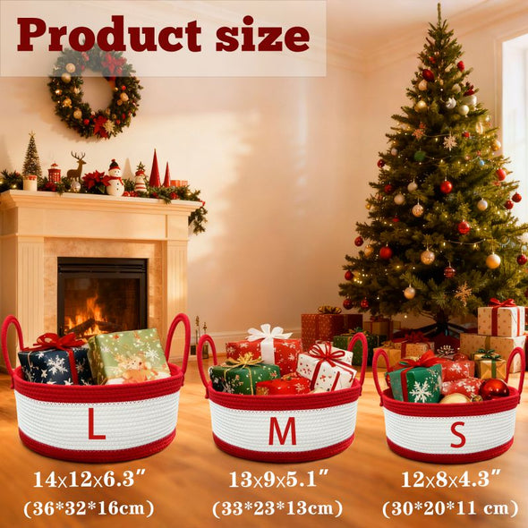 Personalized Christmas Basket with Name Custom Cotton Rope Toy  Storage Bin with Handle
