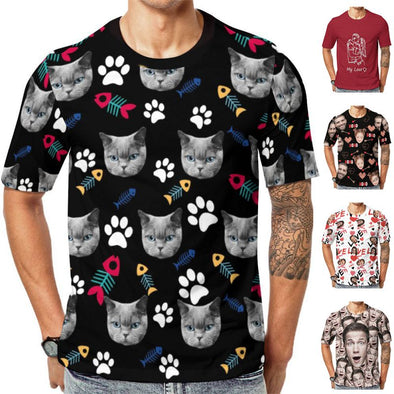Custom T Shirts Design Your Own Photo Personalized Pet Face Short Sleeve for Men Valentine