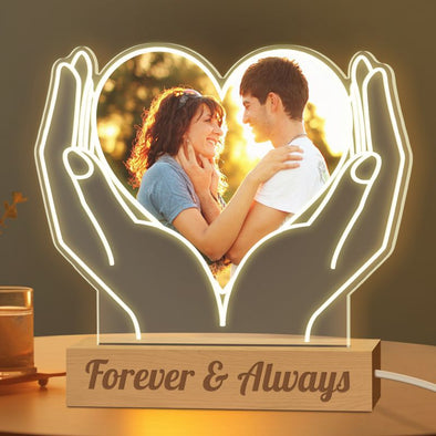 Custom Heart Light, Personalized Acrylic Lamp with Photo & Text for Mother's Day, Anniversaries