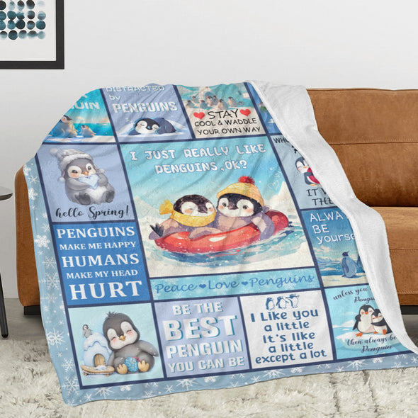 Penguin Blanket Fleece Throw Blanket Super Soft Warm Gifts for Baby Girls Boys Kids Mom Grandma Room Decor