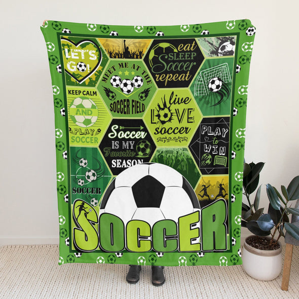 Soccer Blanket, Soccer Sports Themed Throw, Soft Nap Throw Blanket for Home Boys Girls Women Men Soccer Lovers Gifts