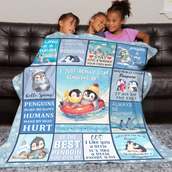 Penguin Blanket Fleece Throw Blanket Super Soft Warm Gifts for Baby Girls Boys Kids Mom Grandma Room Decor