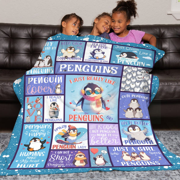 Penguin Blanket Fleece Throw Blanket Super Soft Warm Gifts for Baby Girls Boys Kids Mom Grandma Room Decor