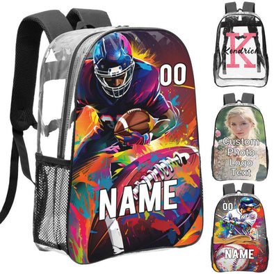 Custom Transparent Backpack with Name Personalized Travel Bags Customize for Boy Girl Adults Men Women Casual Camping