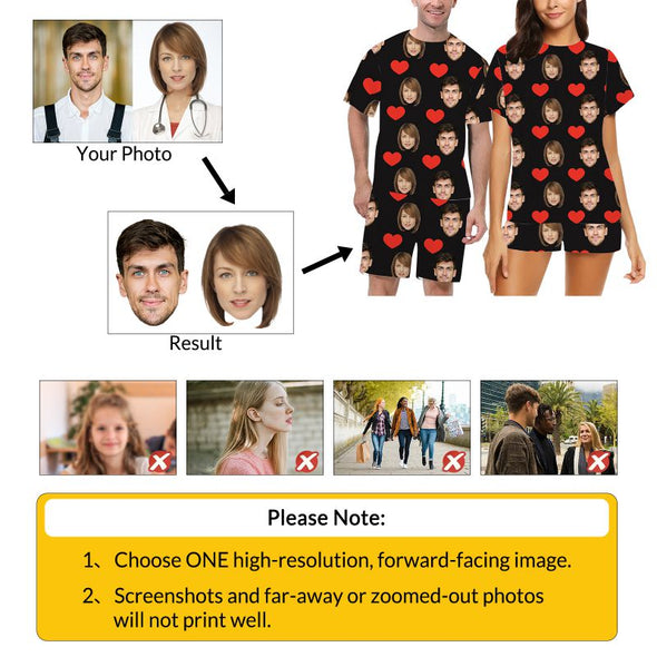 Personalized Pajamas with Face Photo Pet Pictures Custom Short Sleeves Pjs for Women Men Christmas Gift