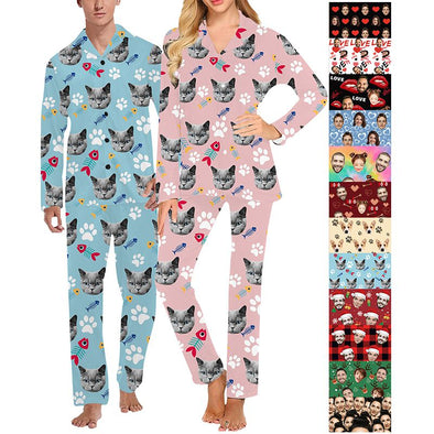 Custom Pajamas with Face Photo Pet Pictures Personalized Long Sleeves Pjs for Women Men Christmas Gift