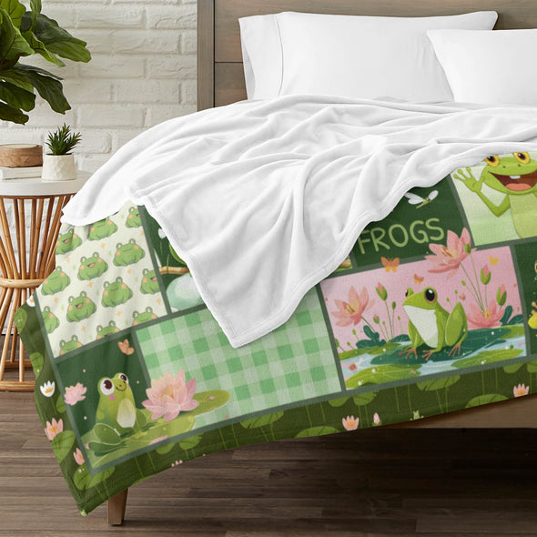 Frog Pattern Blanket Fleece Throw Blanket Super Soft Warm Gifts for Baby Girls Boys Kids Mom Grandma Room Decor
