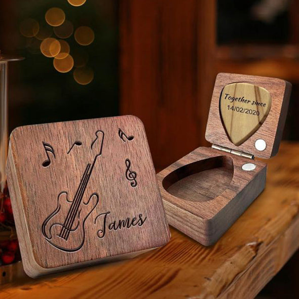 Personalized Wooden Guitar Pick Holder, Custom Guitar Pick Case Box Gift for Dad Husband Boyfriend Son