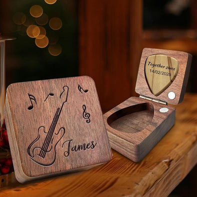 Custom Wooden Guitar Pick Holder, Personalized Guitar Pick Case Box Gift for Dad Husband Boyfriend Son