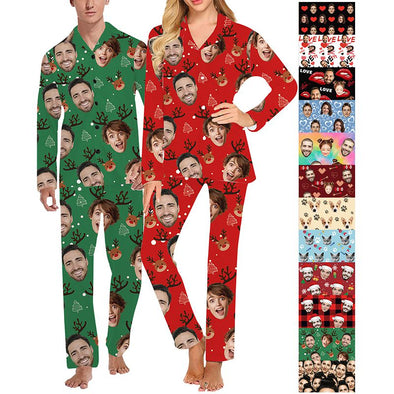 Custom Pajamas with Face Photo Pet Pictures Personalized Long Sleeves Pjs for Women Men Christmas Gift