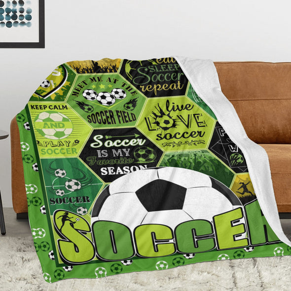 Soccer Blanket, Soccer Sports Themed Throw, Soft Nap Throw Blanket for Home Boys Girls Women Men Soccer Lovers Gifts