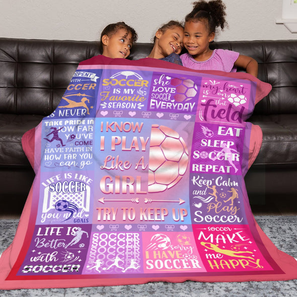 Soccer Blanket, Soccer Sports Themed Throw, Soft Nap Throw Blanket for Home Boys Girls Women Men Soccer Lovers Gifts