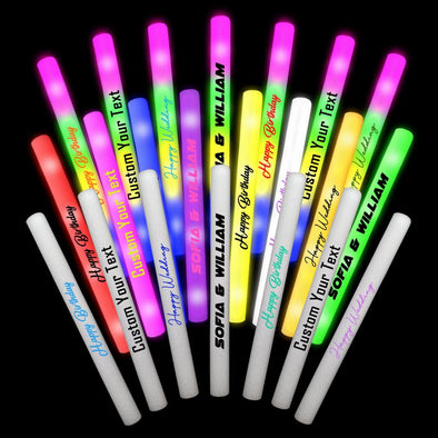 Custom Foam Light Up Sticks Bulk(10-100PCS) Personalized Glow Sticks for Wedding Birthdays Parties DJ Concerts Festivals Dance Floor Props