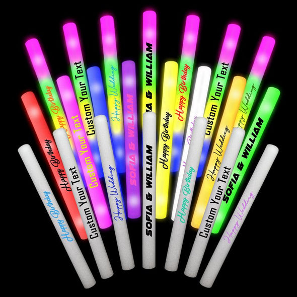 Custom Foam Light Up Sticks Bulk(10-100PCS) Personalized Glow Sticks for Wedding Birthdays Parties DJ Concerts Festivals Dance Floor Props