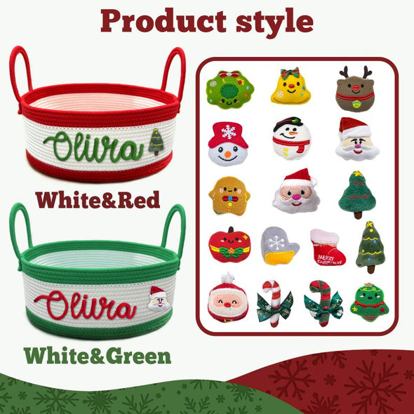 Personalized Christmas Basket with Name Custom Cotton Rope Toy  Storage Bin with Handle