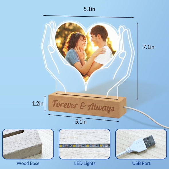 Custom Heart Night Light, Personalized Acrylic Lamp with Photo & Text for Mother's Day, Anniversaries