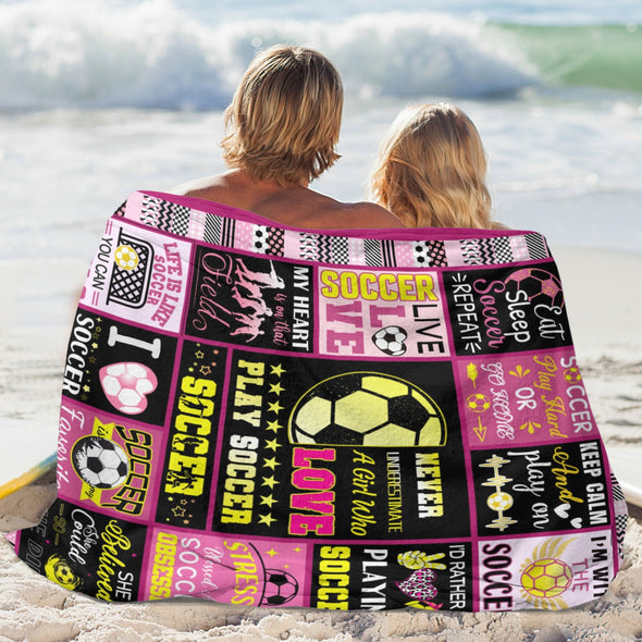 Soccer Blanket, Soccer Sports Themed Throw, Soft Nap Throw Blanket for Home Boys Girls Women Men Soccer Lovers Gifts