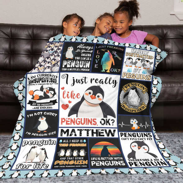Penguin Blanket Fleece Throw Blanket Super Soft Warm Gifts for Baby Girls Boys Kids Mom Grandma Room Decor