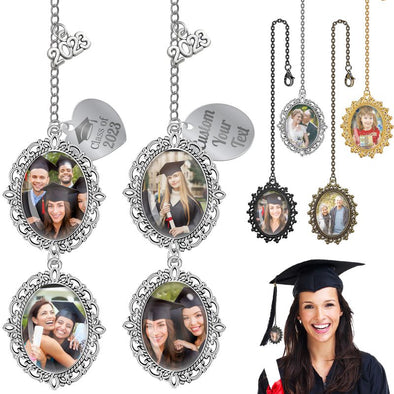 Graduation Tassel Charm Memorial Photo Personalized,  Custom Graduate Cap Charm with Picture Text