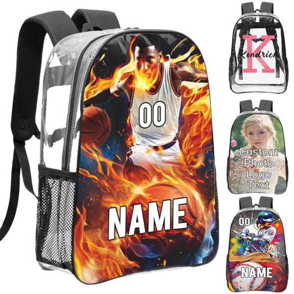 Custom Transparent Backpack with Name Personalized Travel Bags Customize for Boy Girl Adults Men Women Casual Camping